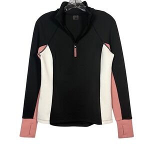 Iris & Ink Womens Quarter Zip Colorblock Athletic Top Black Pink White Small
